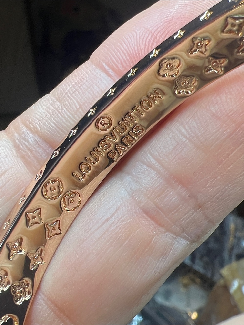 Light Blue Enamel Monogram Bangle with Gold-Tone Accents - Picture 3 of 4